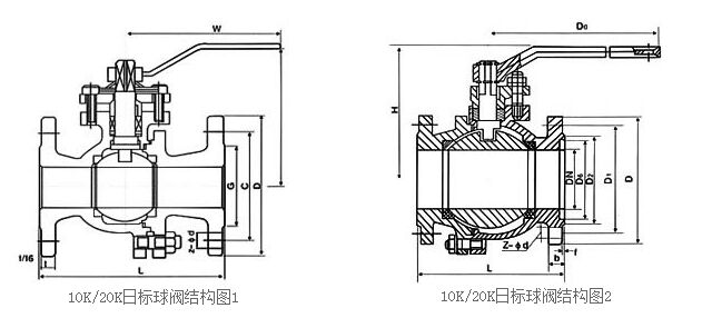 日標球閥Q41F-20K主要連接尺寸 日標球閥Q41F-20K主要連接尺寸